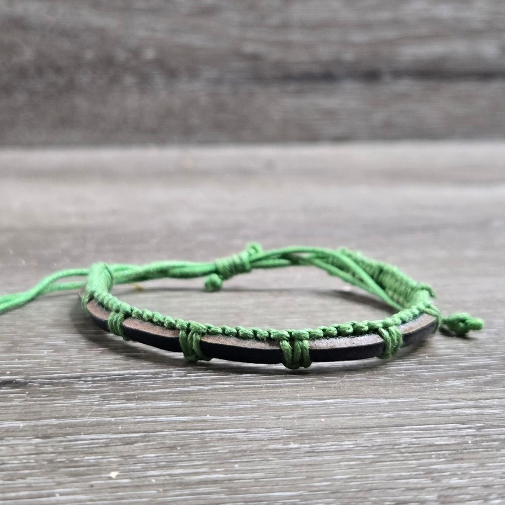 Green Macrame Cord Leather Bracelet Adjustable Boho Surf Wristband Unisex